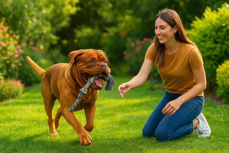 jouer avec chien molosse